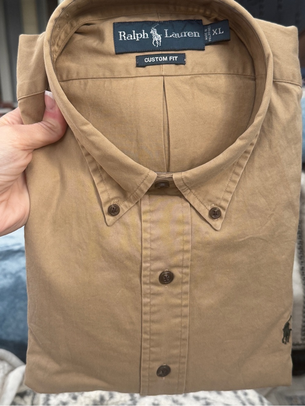 NEW XL Ralph Lauren Men’s Tan Brown Button-Down Casual Custom fit Shirt - Picture 4 of 10